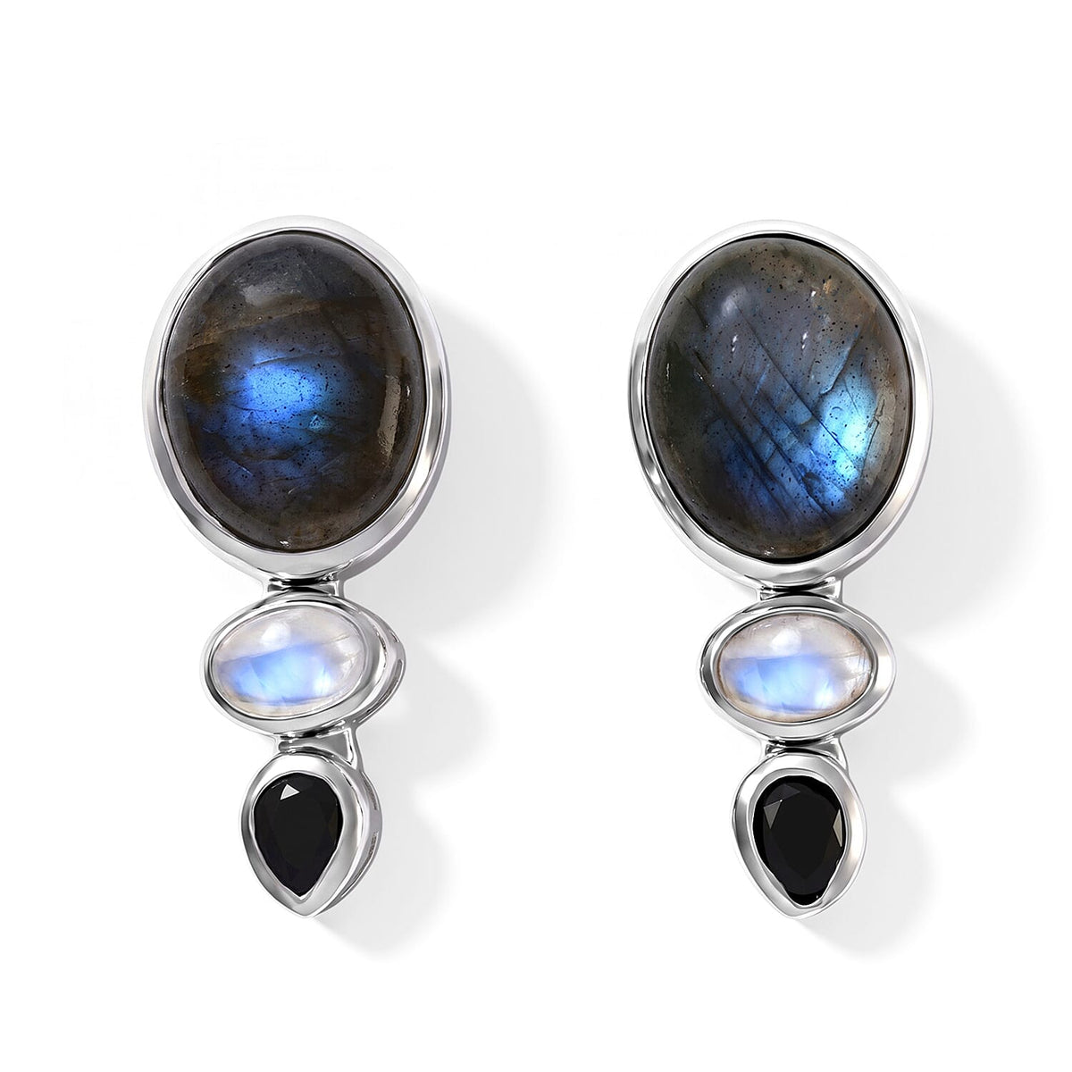 D''Joy Malagasy Labradorite and Multi Gemstone 7.10 ctw Dangling Earrings in Sterling Silver