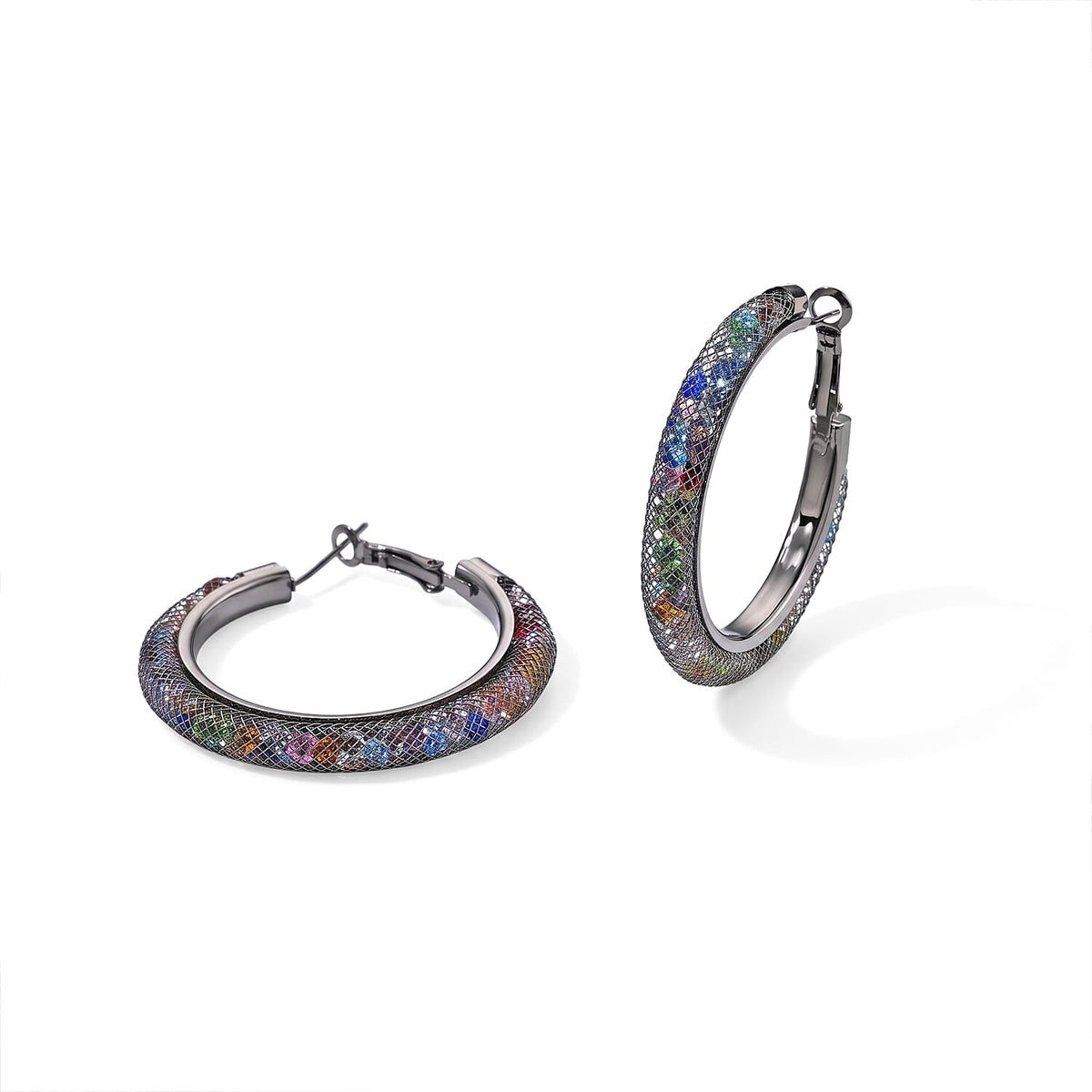 Pink Austrian Crystal Hoop Earrings in Rosetone