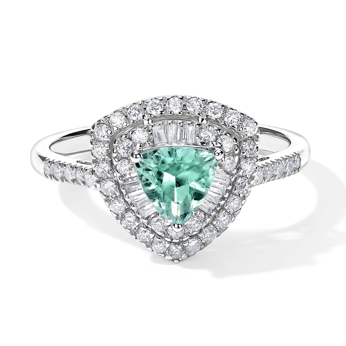 Certified and Appraised Luxoro 10K White Gold AAA Paraiba Tourmaline, Diamond (I2) (0.55 cts) Ring (Size 10.0) 1.00 ctw
