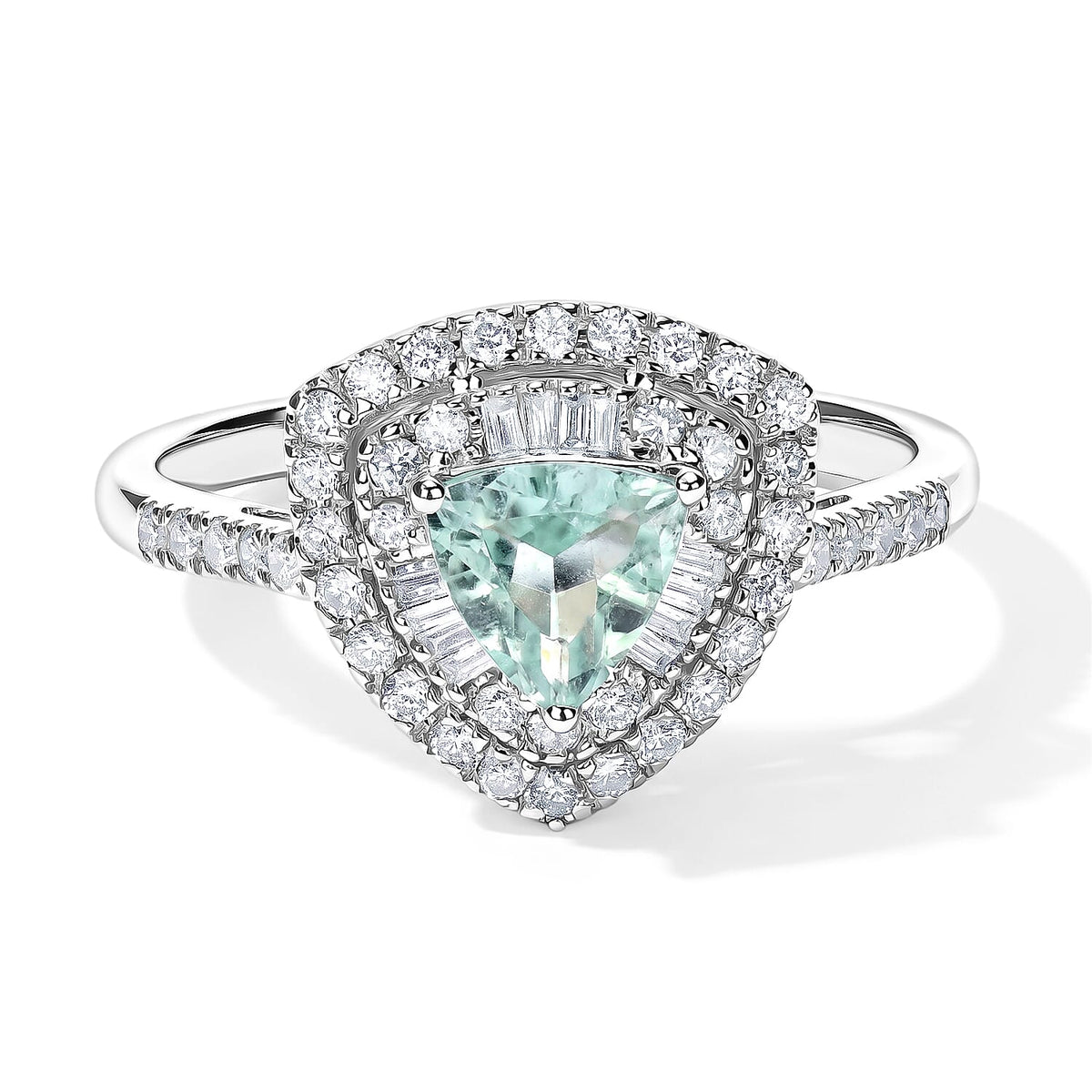 Certified and Appraised Luxoro 10K White Gold AAA Paraiba Tourmaline, Diamond (I2) (0.55 cts) Ring (Size 10.0) 1.00 ctw