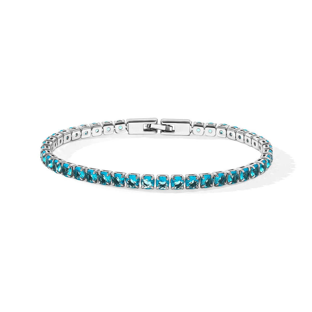 Simulated Aquamarine Diamond Tennis Bracelet in Silvertone (7.50 In) 15.10 ctw