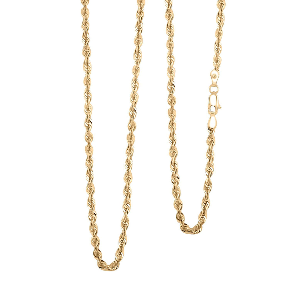 10K Yellow Gold 3mm Hollow Rope Necklace (24 Inches) (6.15 g)