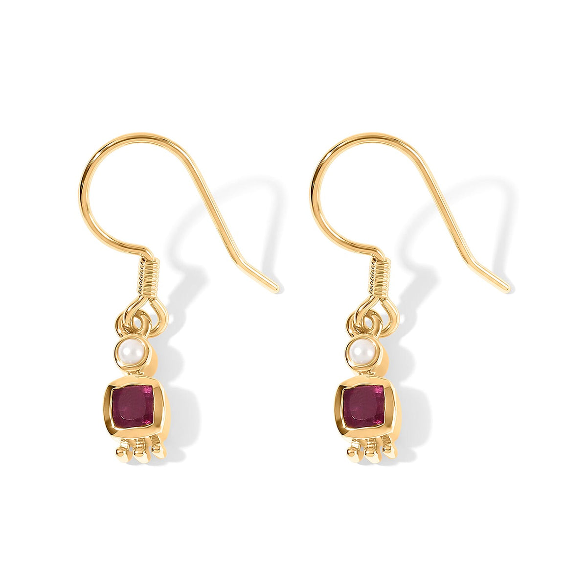 Rachel Roy Niassa Ruby (FF) and Fresh Water Pearl 1.00 ctw Earrings in 18K Vermeil Yellow Gold Over Sterling Silver