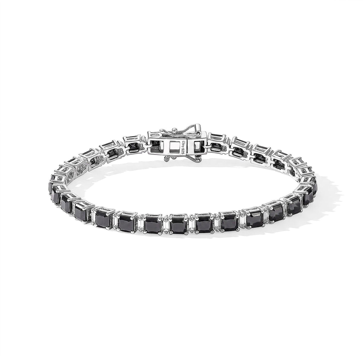 D''Joy Black and White Moissanite (Oct 4x4mm) Bracelet in Rhodium Over Sterling Silver (7.25 In) 12.25 ctw