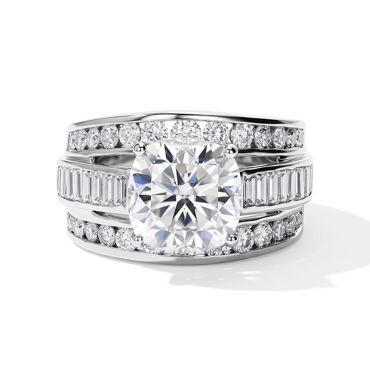 TLV D''Joy Moissanite (Rnd 11mm) Ring in Rhodium Over Sterling Silver (Size 10.0) 6.65 ctw