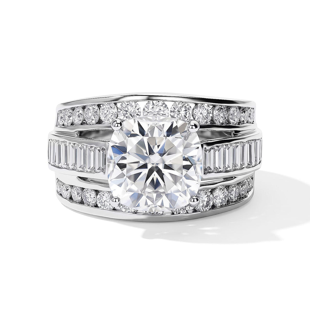 TLV D''Joy Moissanite (Rnd 11mm) Ring in Rhodium Over Sterling Silver (Size 10.0) 6.65 ctw