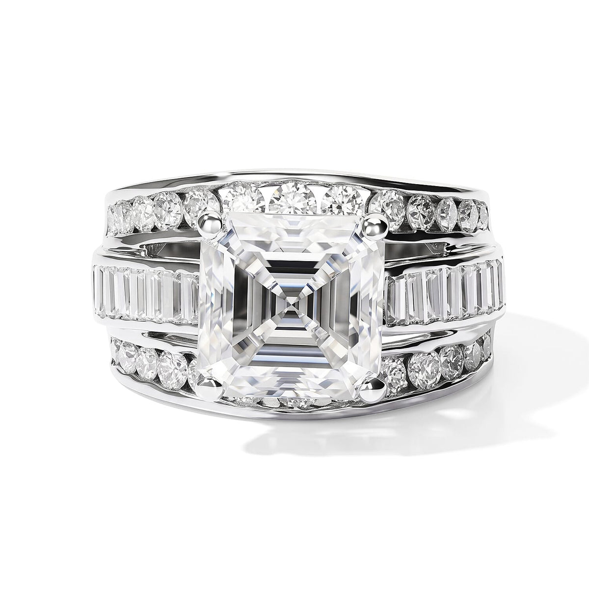 TLV D''Joy Moissanite (Rnd 11mm) Ring in Rhodium Over Sterling Silver (Size 10.0) 6.65 ctw