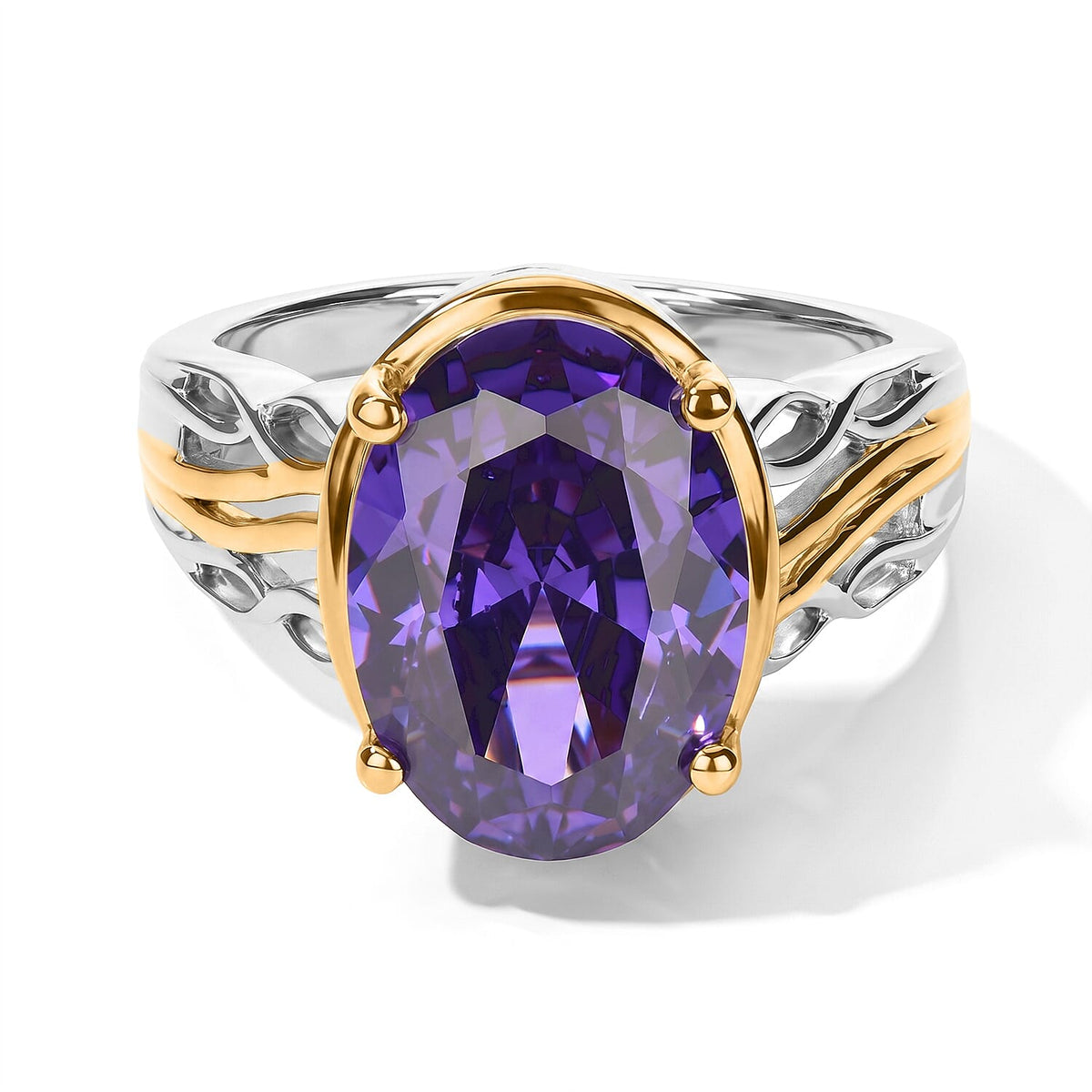 EverTrue Simulated Purple Diamond Solitaire Ring in 18K YG Plated and Platinum Bond (Size 10.0) 6.00 ctw
