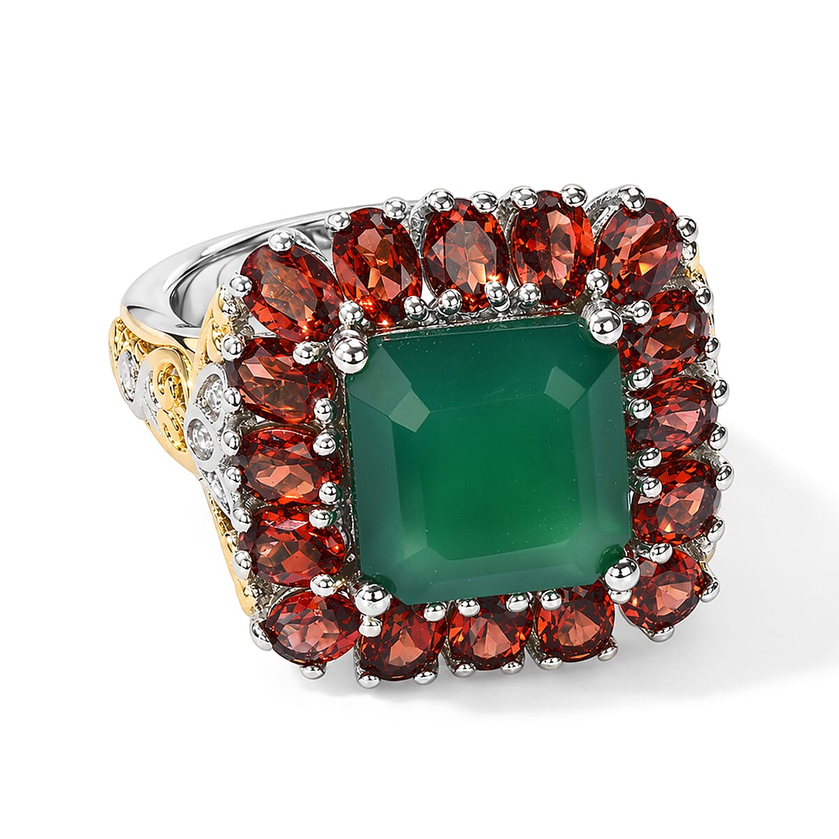 EverTrue Verde Onyx, Multi Gemstone Ring in 18K YG Plated and Platinum Bond (Size 10.0) 7.85 ctw