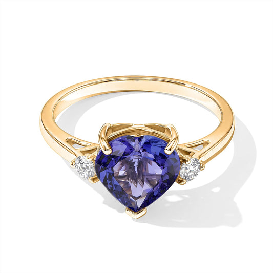 10K Yellow Gold Premium Tanzanite, Diamond (I2) Heart Ring (Size 10.0) 2.65 ctw