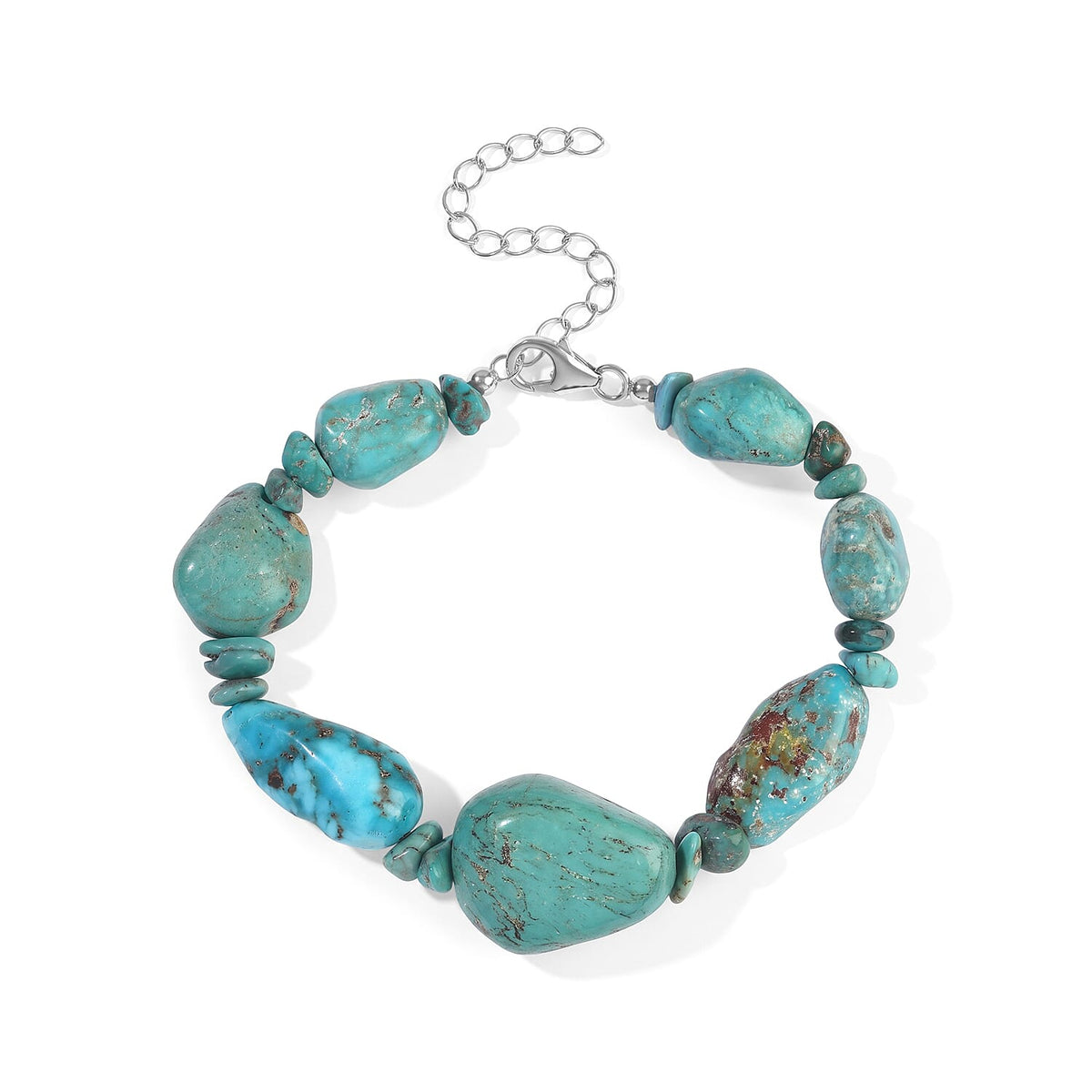 D''Joy Royal Hubei Turquoise 93.00 ctw Bracelet in Rhodium Over Sterling Silver (7.25 In)