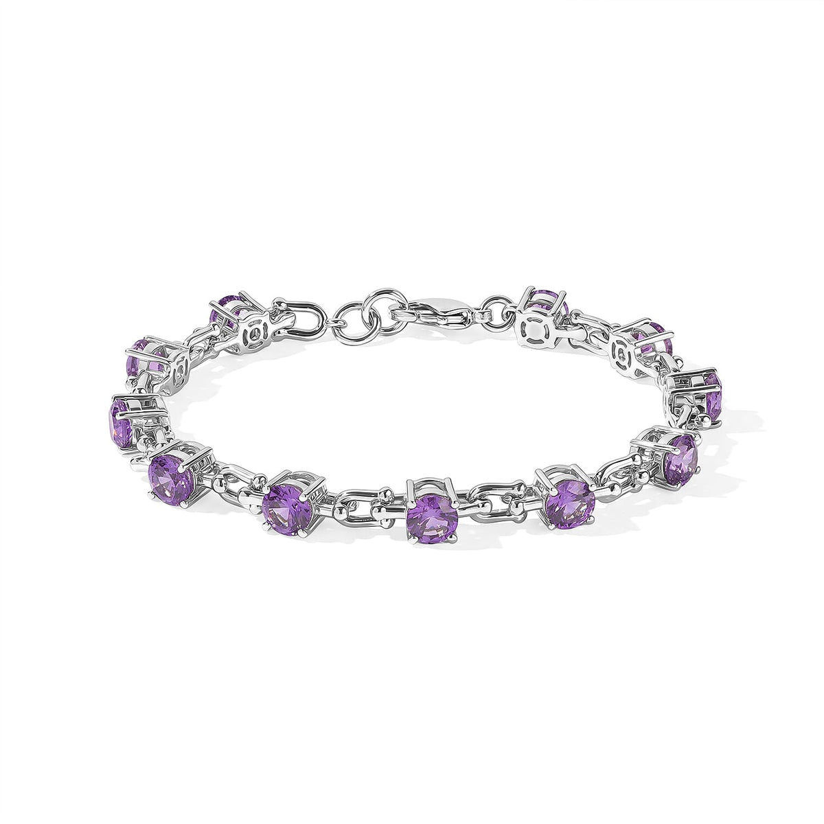 EverTrue Rose De France Amethyst 6.85 ctw Station Bracelet in Platinum Bond (8.00 In)