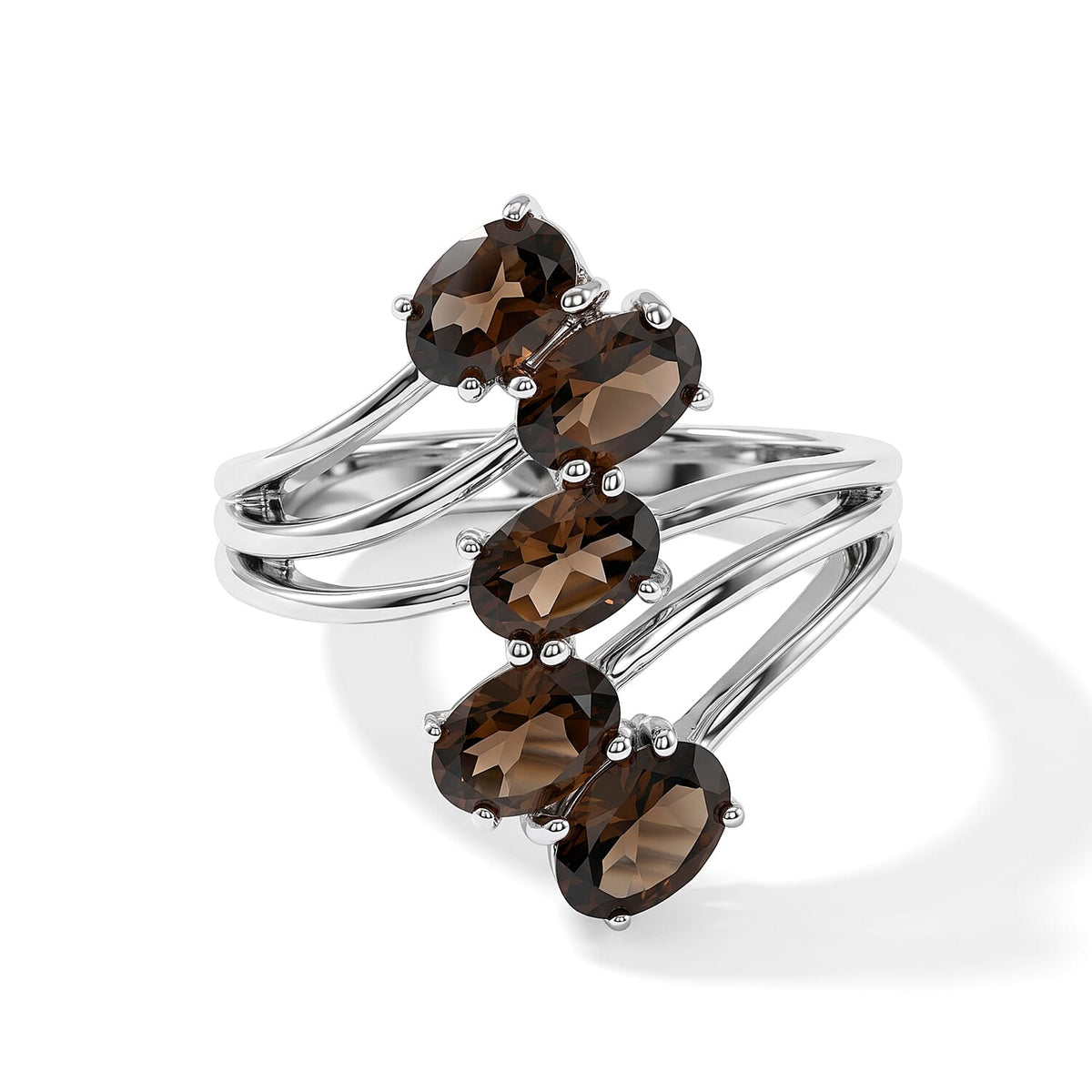 EverTrue Brazilian Smoky Quartz 5 Stone Ring in Stainless Steel (Size 10.0) (Ships in 10-12 Days) 2.20 ctw