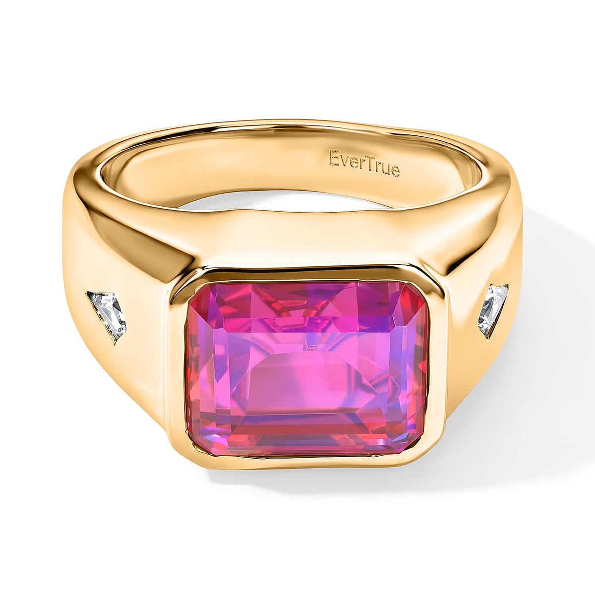 EverTrue Volcanic Triplet Quartz and White Zircon 7.25 ctw Men''s Ring in 18K YG Plated (Size 9.0)