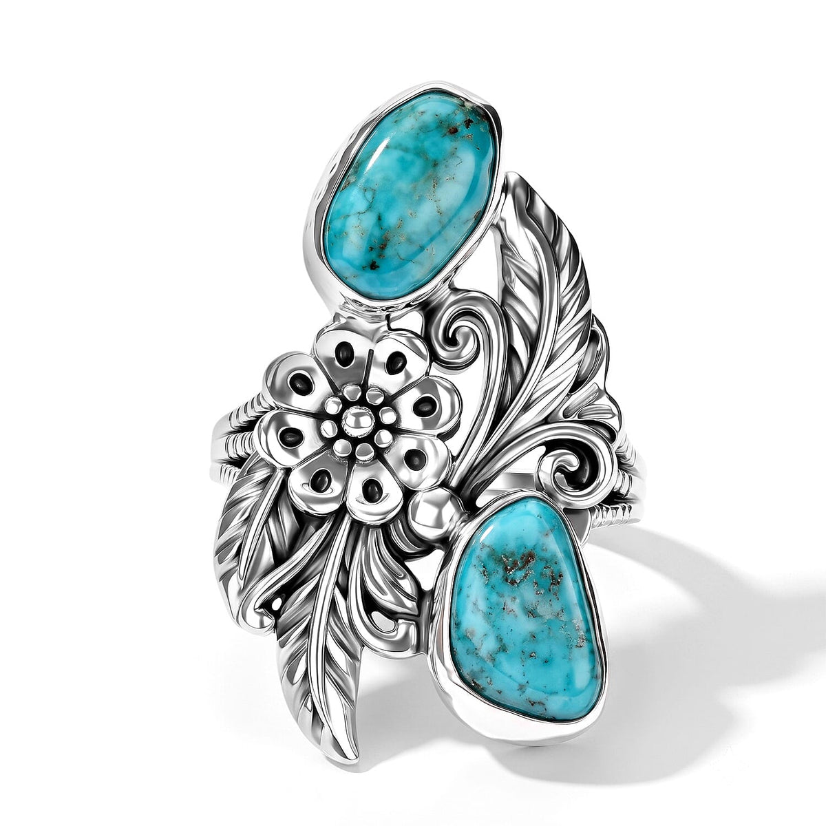 D''Joy Artisan Crafted Blue Turquoise 10.70 ctw Ring in Sterling Silver (Size 7.0)