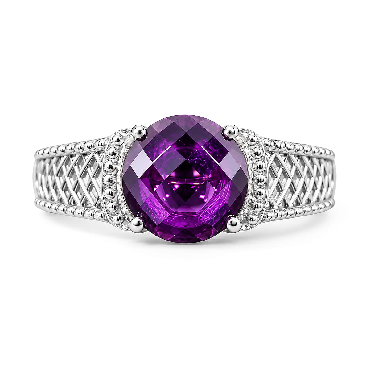 EverTrue Simulated Amethyst Color Diamond Solitaire Ring in Stainless Steel (Size 10)