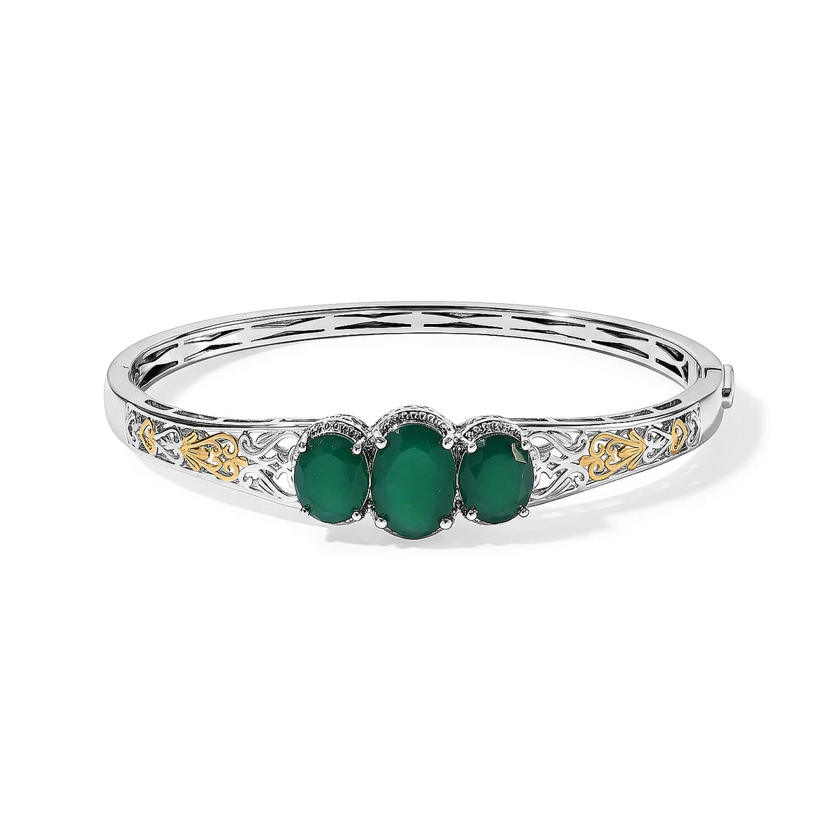 EverTrue Verde Onyx 12.35 ctw Bangle Bracelet (8.00 In) in 18K YG Plated and Platinum Bond