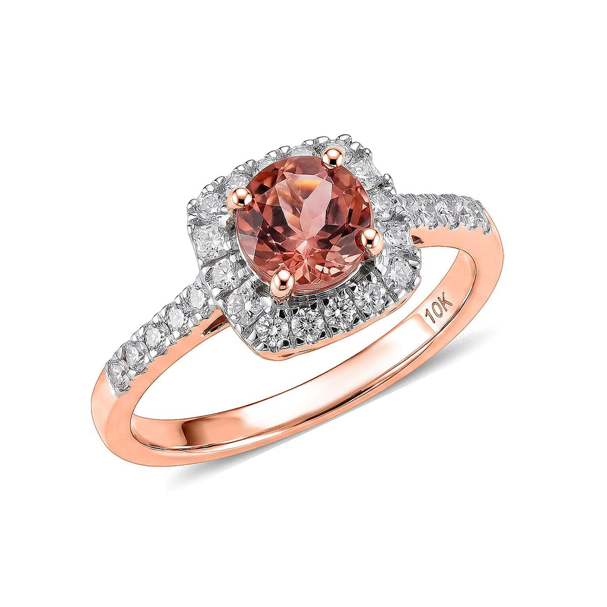 D''Joy Padparadscha Tourmaline , Moissanite Main Stone With Surrounding Stone Ring in Rhodium OverSterling Silver 1.49 ctw