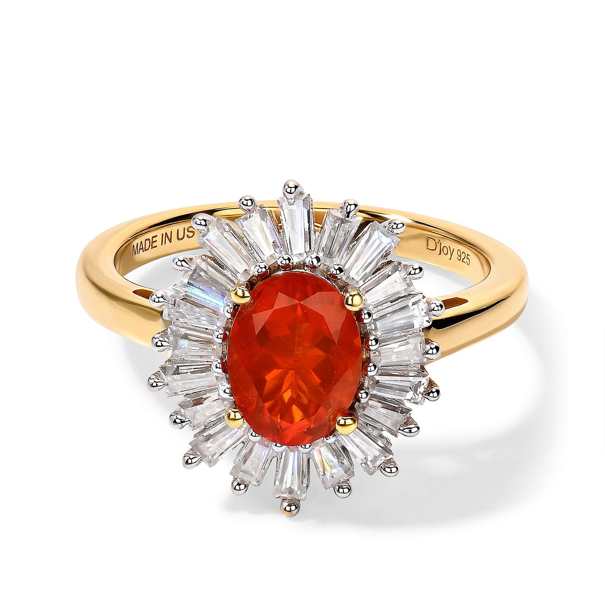 D''Joy AAA Crimson Fire Opal, Moissanite Ring in 18K Vermeil YG Over Sterling Silver (Size 10.0) 1.70 ctw