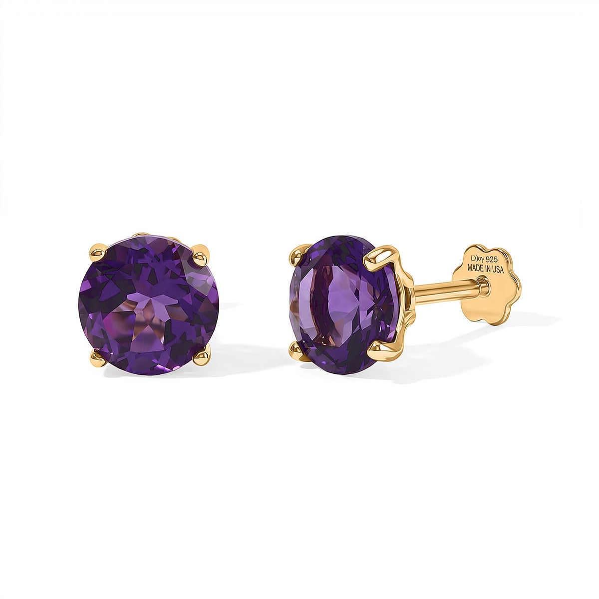 D''Joy Lusaka Amethyst Solitaire Stud Push Post Earrings in 18K Vermeil YG Over Sterling Silver 3.75 ctw