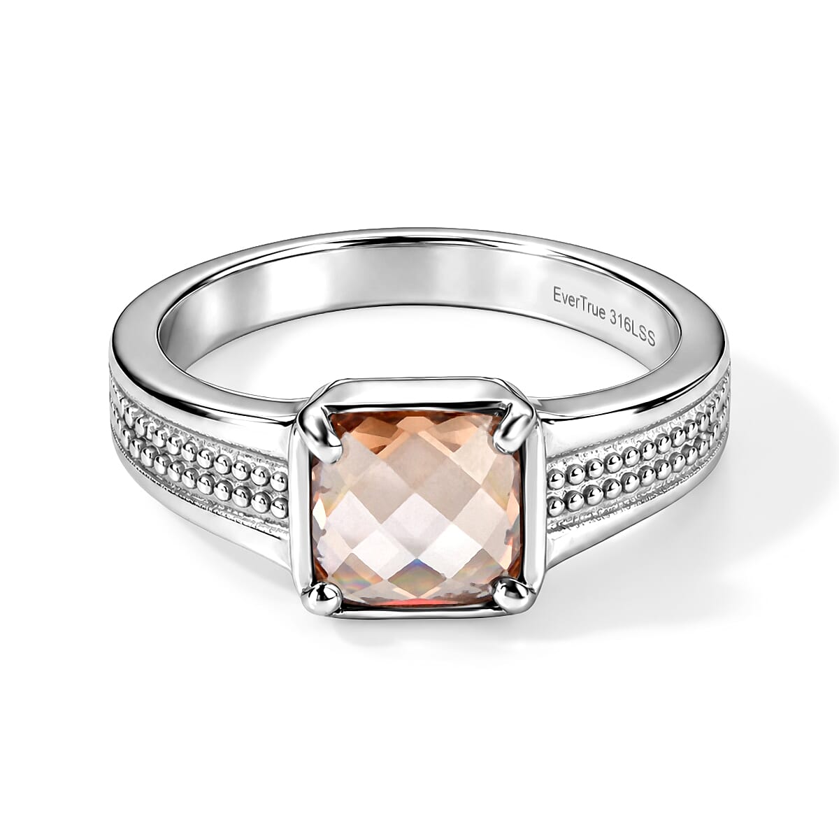 EverTrue Simulated Champagne Diamond Solitaire Ring in Stainless Steel (Size 10.0) 2.30 ctw