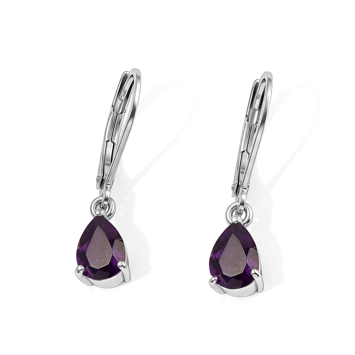 EverTrue African Amethyst Solitaire Earrings in Stainless Steel 1.35 ctw