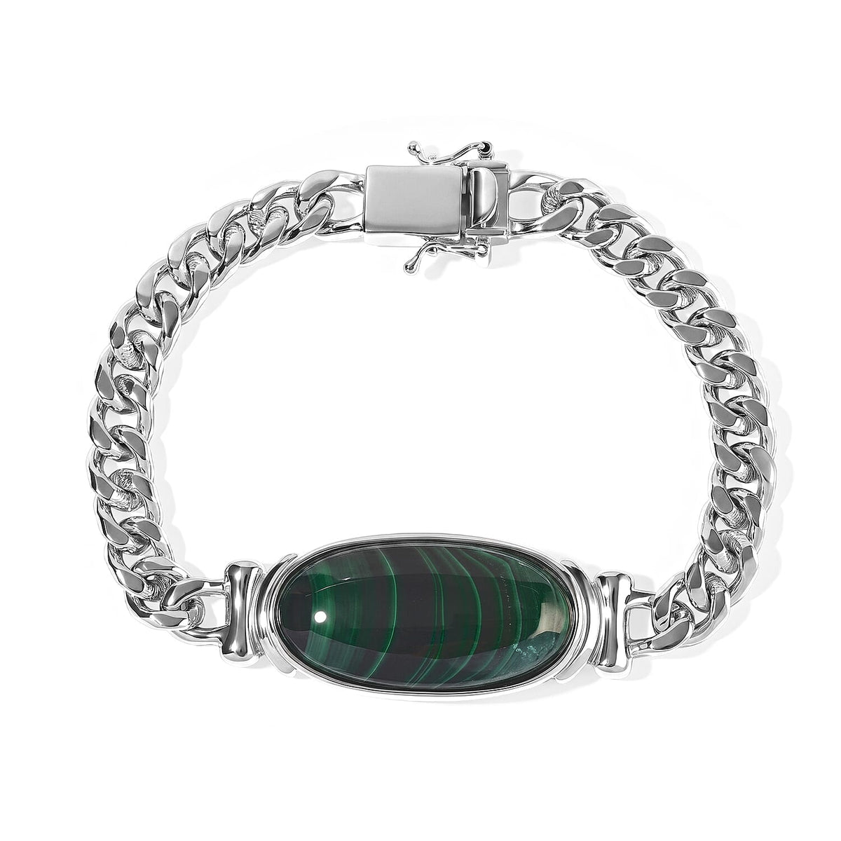 EverTrue Malachite Fancy Bracelet (Size - 7.25) in Platinum Over Pure Yellow Brass 20.47 ctw
