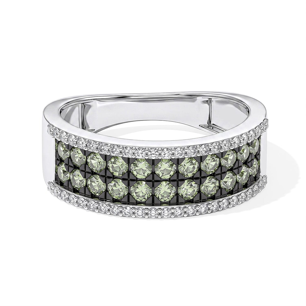 D''Joy Premium Green Sapphire, White Zircon Ring in Rhodium Over Sterling Silver (Size 10.0) 1.80 ctw