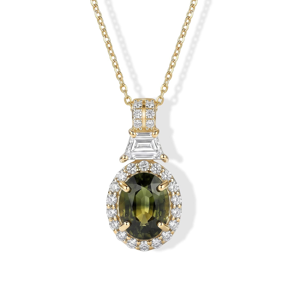 AAA Green Sapphire and Lab Grown Diamond E-F VS 3.15 ctw Pendant without Chain in 10K Yellow Gold