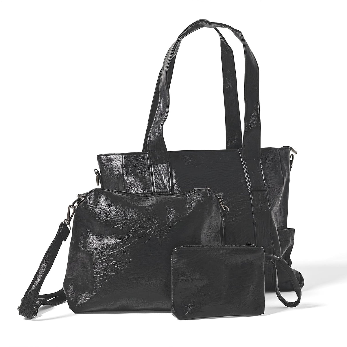 Black Faux Leather Shoulder Bag