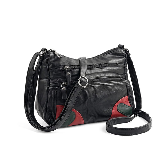 Black Faux Leather Front Zipper Satchel Bag (11"x8.5"x4")