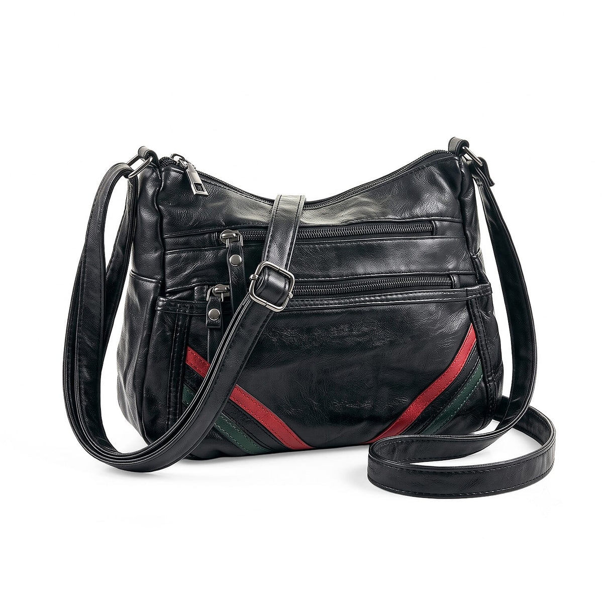 Black Faux Leather V Pattern Satchel Bag (11"x8.5"x4")