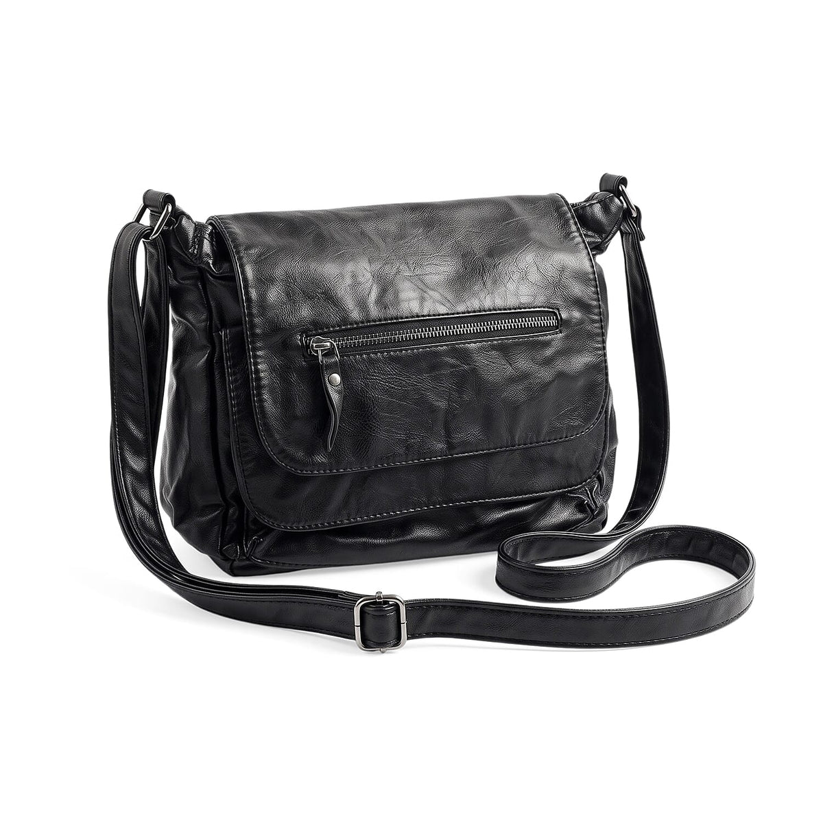 Black, Green and Red Faux Leather Shoulder Bag (10"x7.5"x4.5")