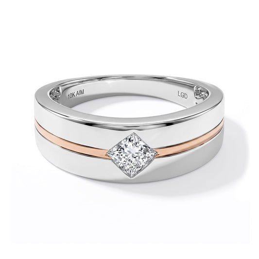 10K White and Yellow Gold Luxuriant Lab Grown Diamond (G VS) Men''s Ring (Size 10.0) 0.50 ctw