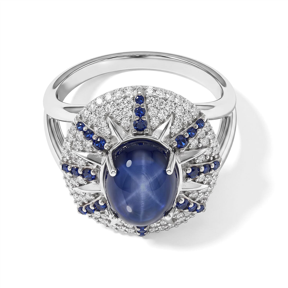 D''Joy Premium Blue Star Sapphire (DF), Multi Gemstone Ring in Black Rhodium Sterling Silver (Size 10.0) 5.30 ctw