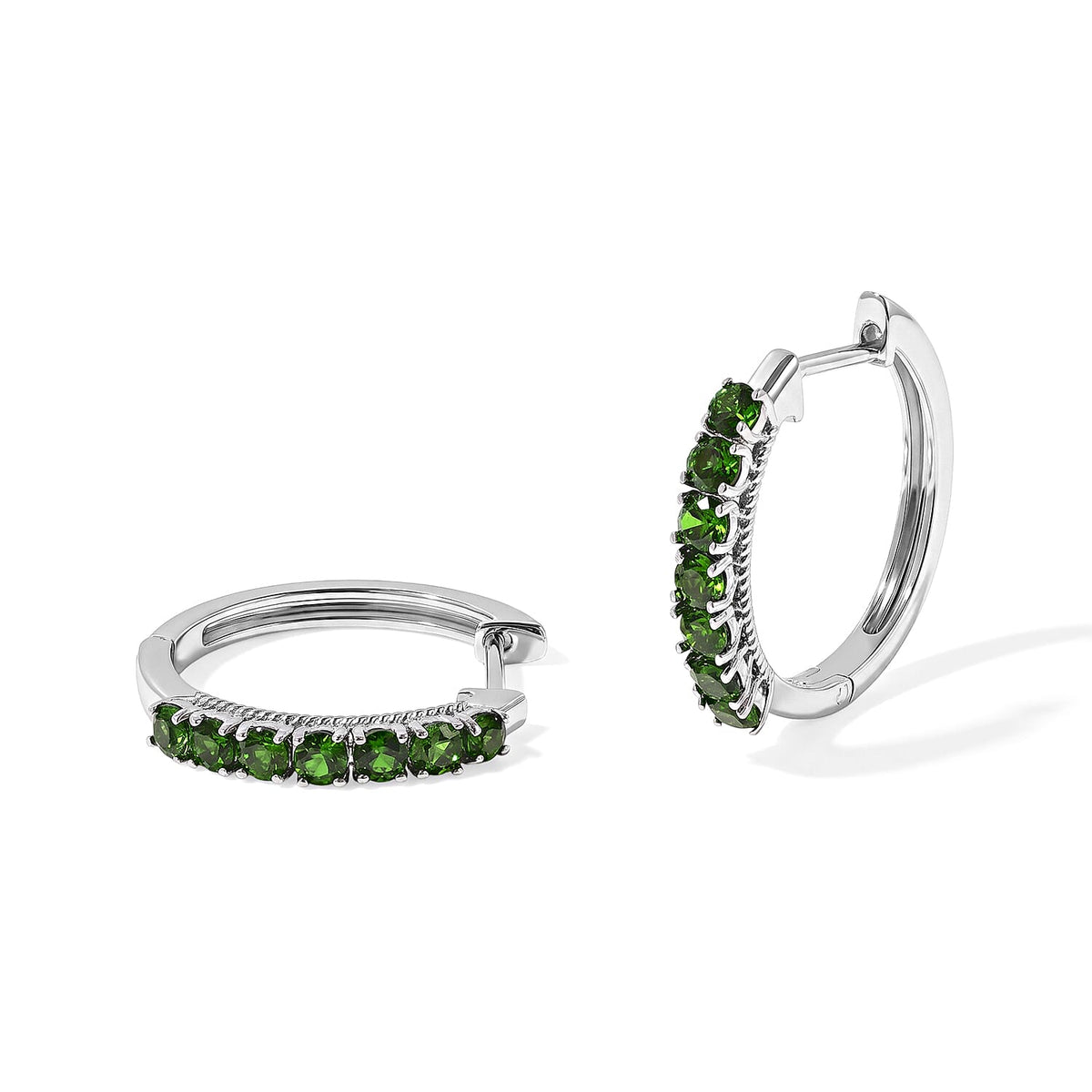 D''Joy Premium Chrome Diopside 1.25 ctw Hoop Earrings in Rhodium Over Sterling Silver