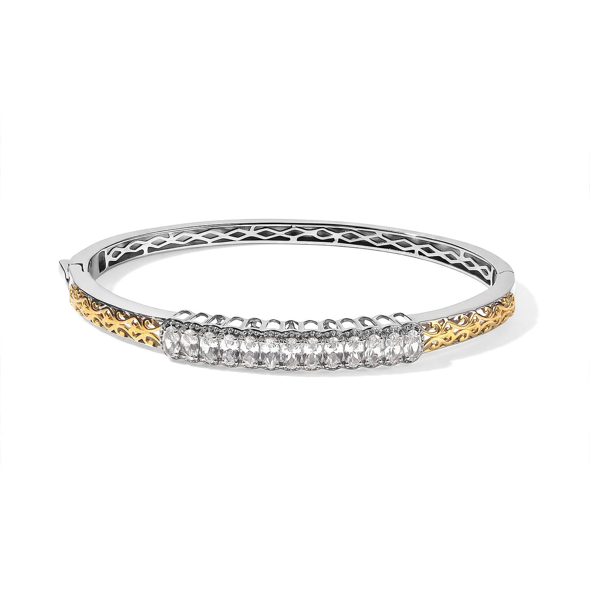 EverTrue Lab Created White Sapphire 4.40 ctw Bangle Bracelet in 18K YG Plated and Platinum Bond (7.25 In)