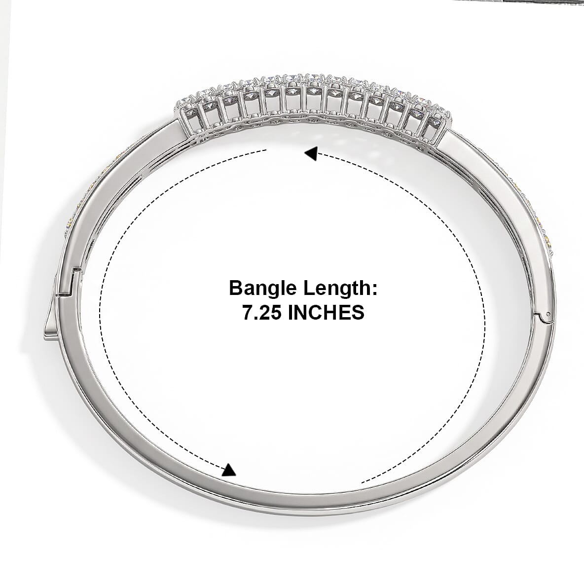 EverTrue Lab Created White Sapphire 4.40 ctw Bangle Bracelet in 18K YG Plated and Platinum Bond (7.25 In)