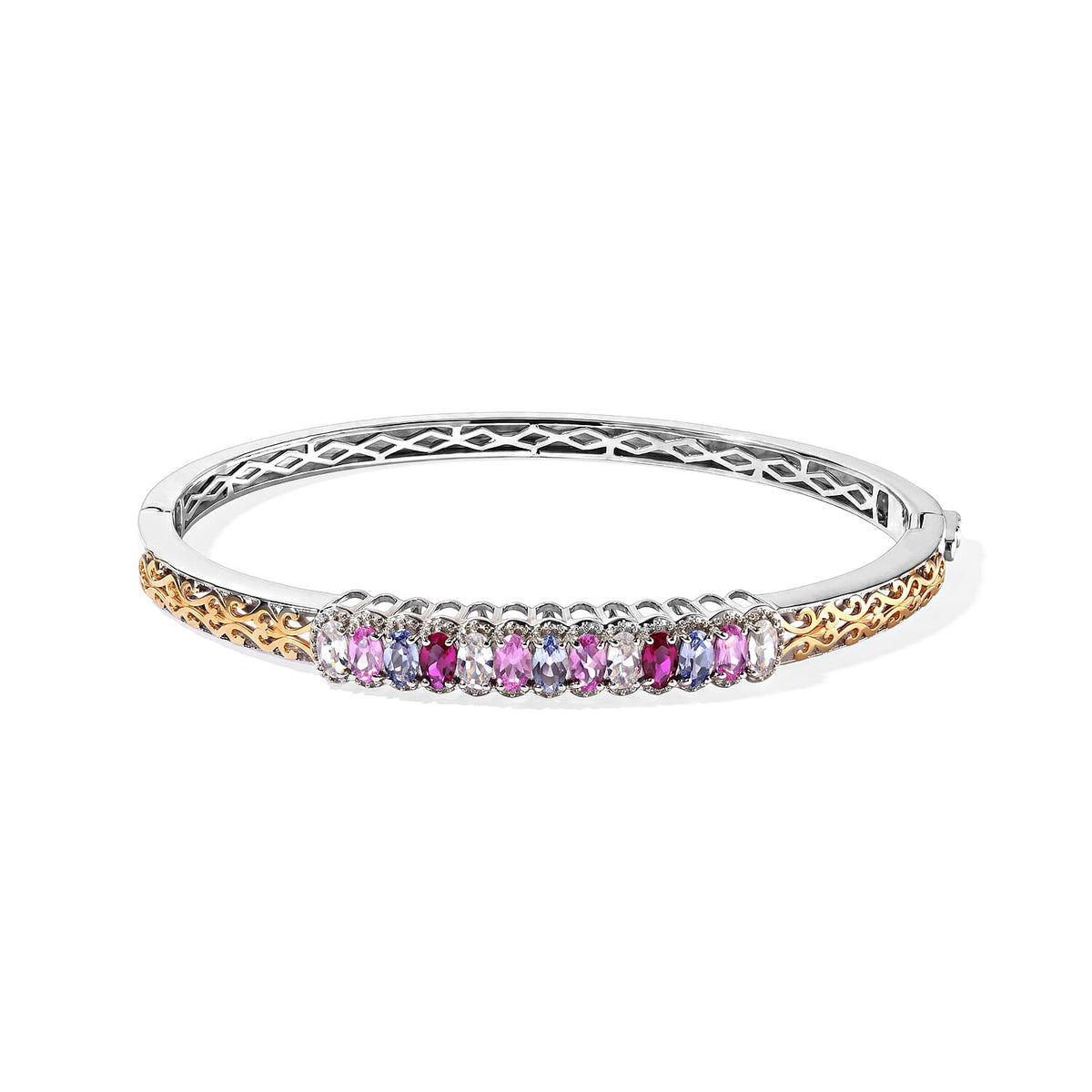 EverTrue Lab Created White Sapphire 4.40 ctw Bangle Bracelet in 18K YG Plated and Platinum Bond (7.25 In)