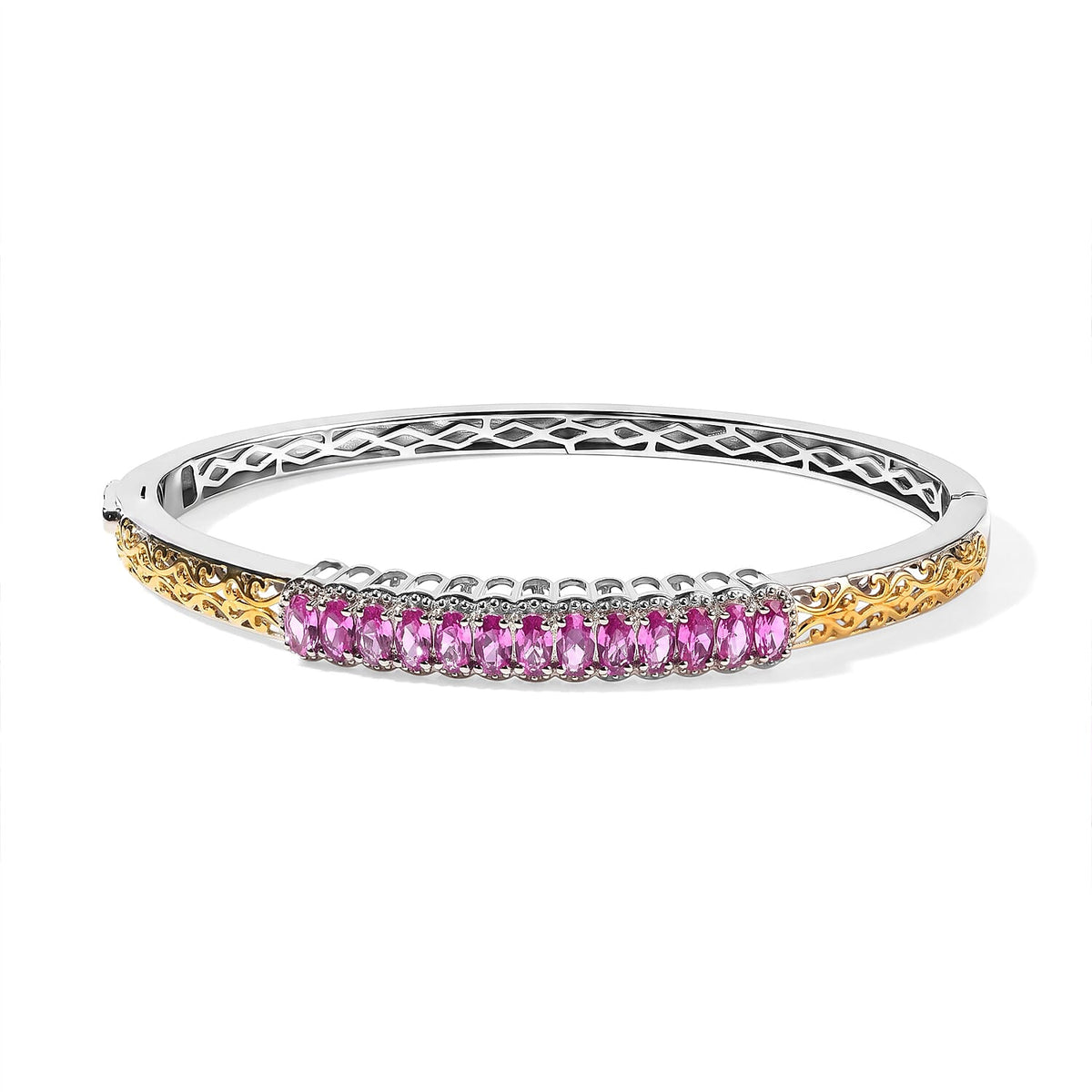EverTrue Lab Created White Sapphire 4.40 ctw Bangle Bracelet in 18K YG Plated and Platinum Bond (7.25 In)
