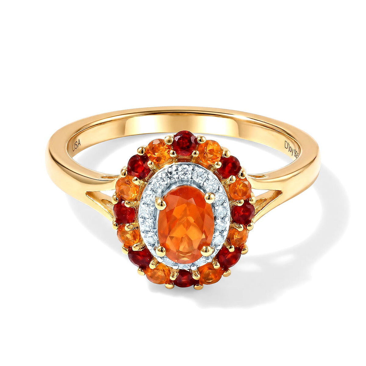 D''Joy AAA Crimson Fire Opal, Multi Gemstone Ring in 18K Vermeil YG Over Sterling Silver (Size 10.0) 0.60 ctw