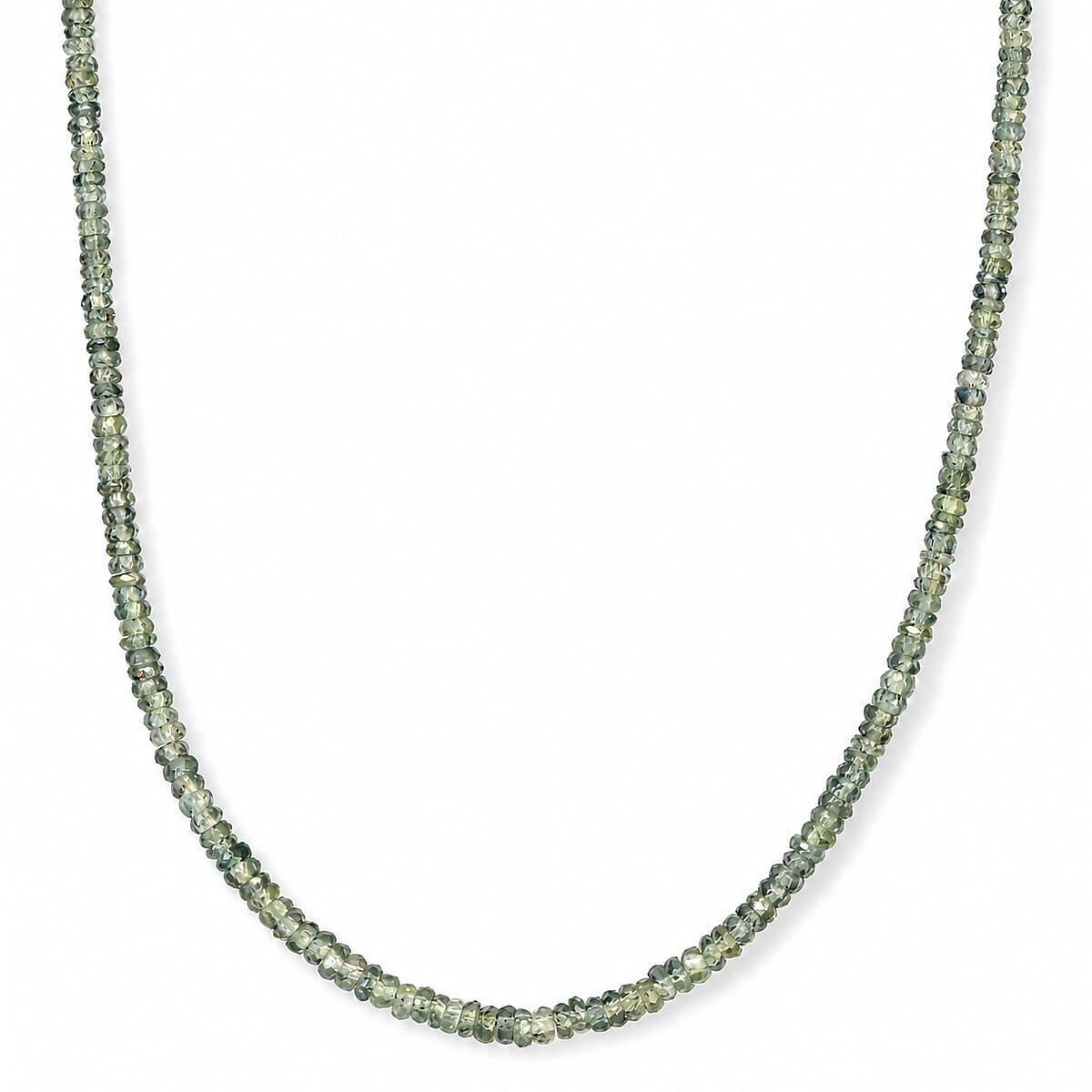 D''Joy AAA Malawi Green Sapphire 43.00 ctw Beaded Necklace in Rhodium Over Sterling Silver 18 Inches