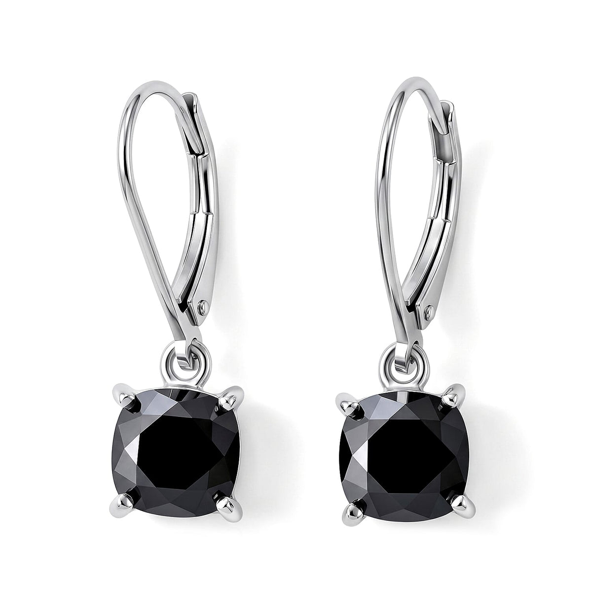 D''Joy Black Moissanite 3.20 ctw Earrings in Rhodium Over Sterling Silver