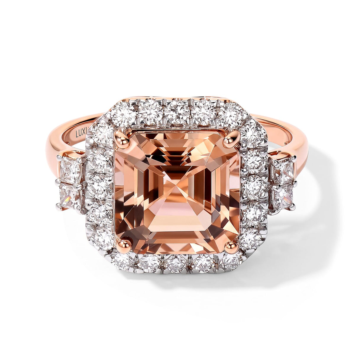 Certified and Appraised 10K Rose Gold AAA Marropino Morganite, Luxuriant Lab Grown Diamond (G-H, SI) Ring (Size 6.0) 5.70 ctw