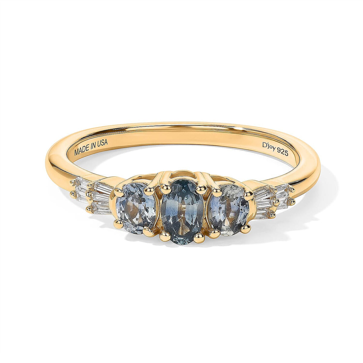 D''Joy Montana Sapphire, Diamond Alpine Trilogy Ring in 18K Vermeil YG Over Sterling Silver (Size 10.0) 0.85 ctw