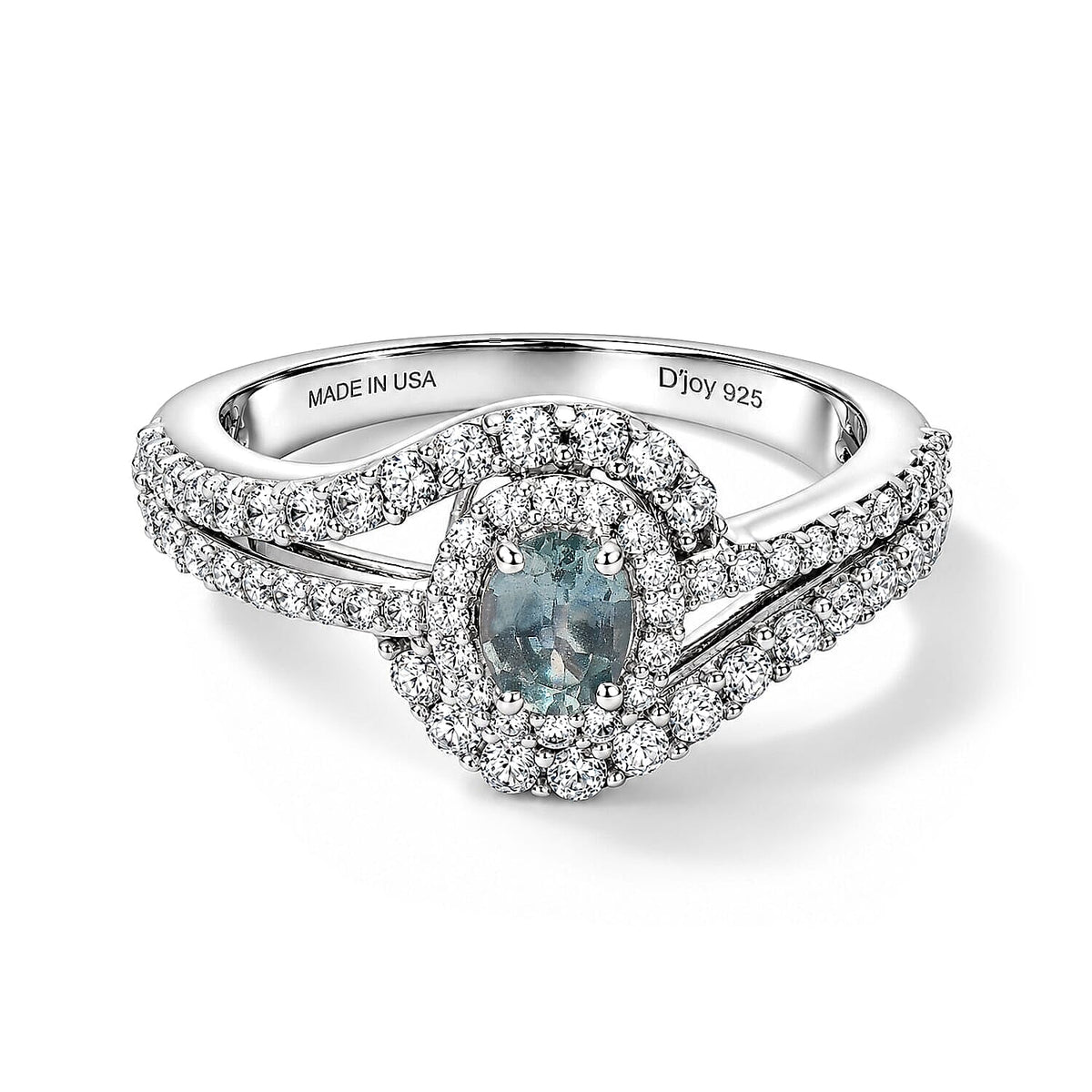 D''Joy Montana Sapphire, White Zircon Alpine Infinity Ring in Rhodium Over Sterling Silver (Size 10.0) 1.40 ctw