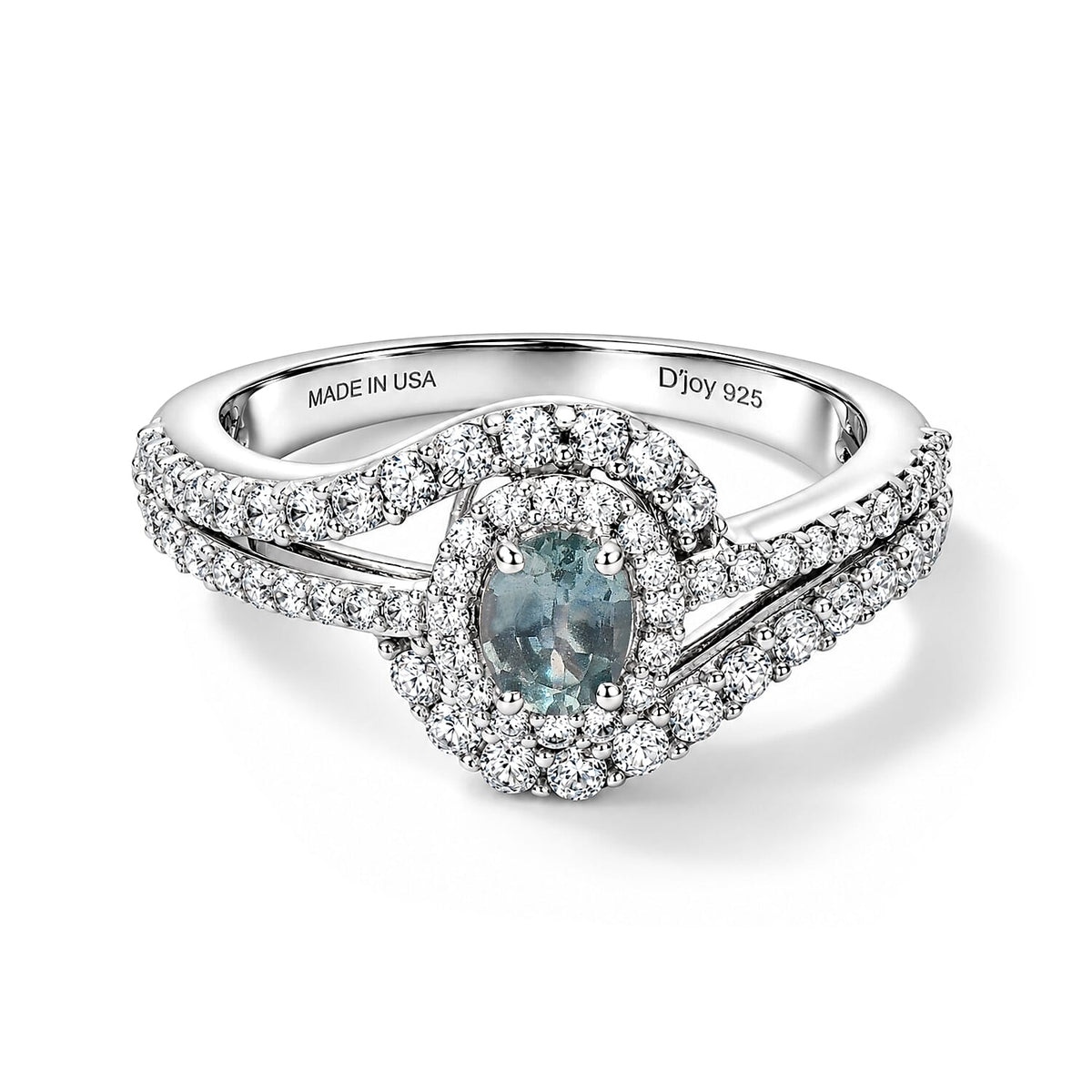 D''Joy Montana Sapphire, White Zircon Alpine Infinity Ring in Rhodium Over Sterling Silver (Size 10.0) 1.40 ctw