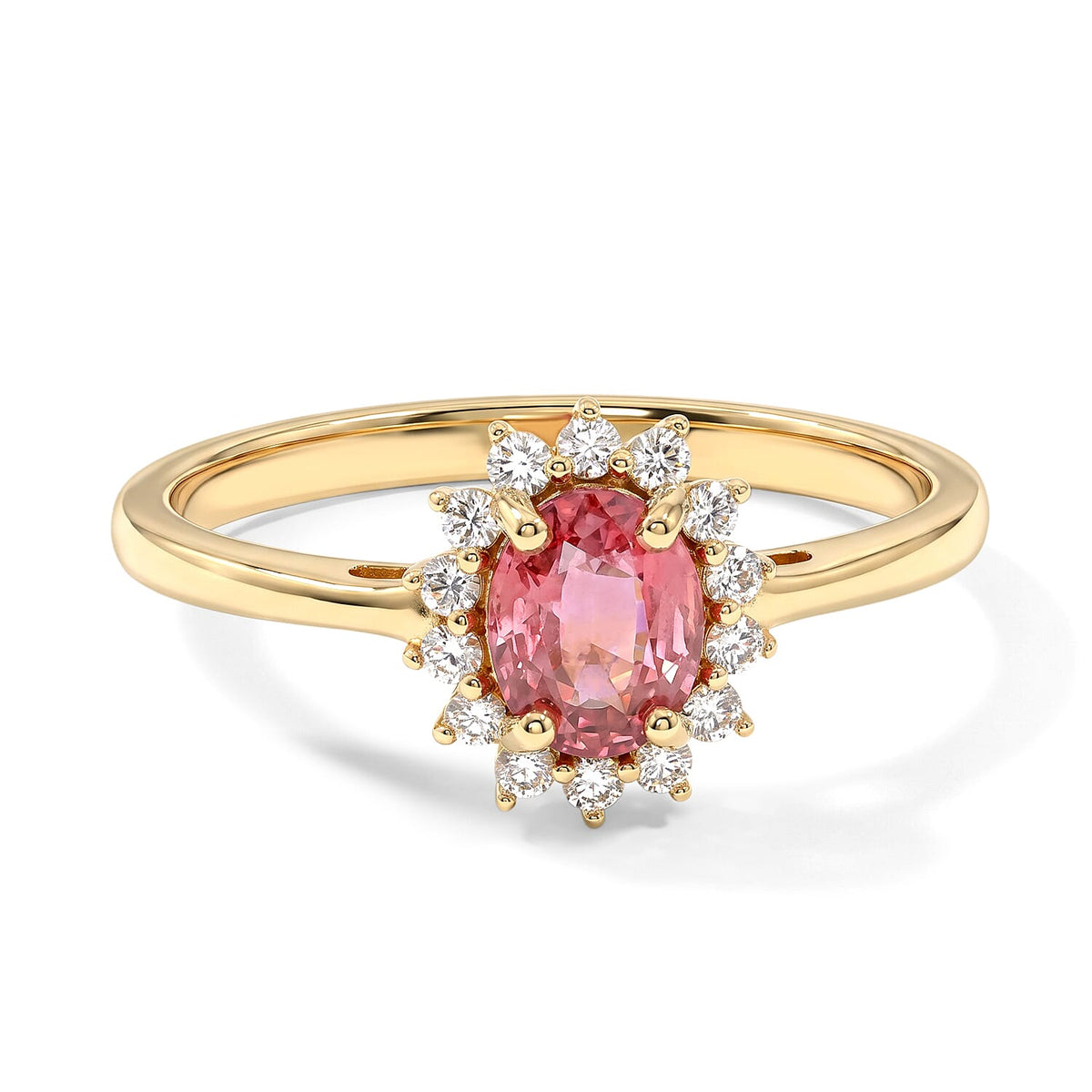 Luxoro 14K Yellow Gold AAA Padparadscha Sapphire (BT),Diamond (I2) (0.22 cts) Ring (Size 6.0) 1.00 ctw
