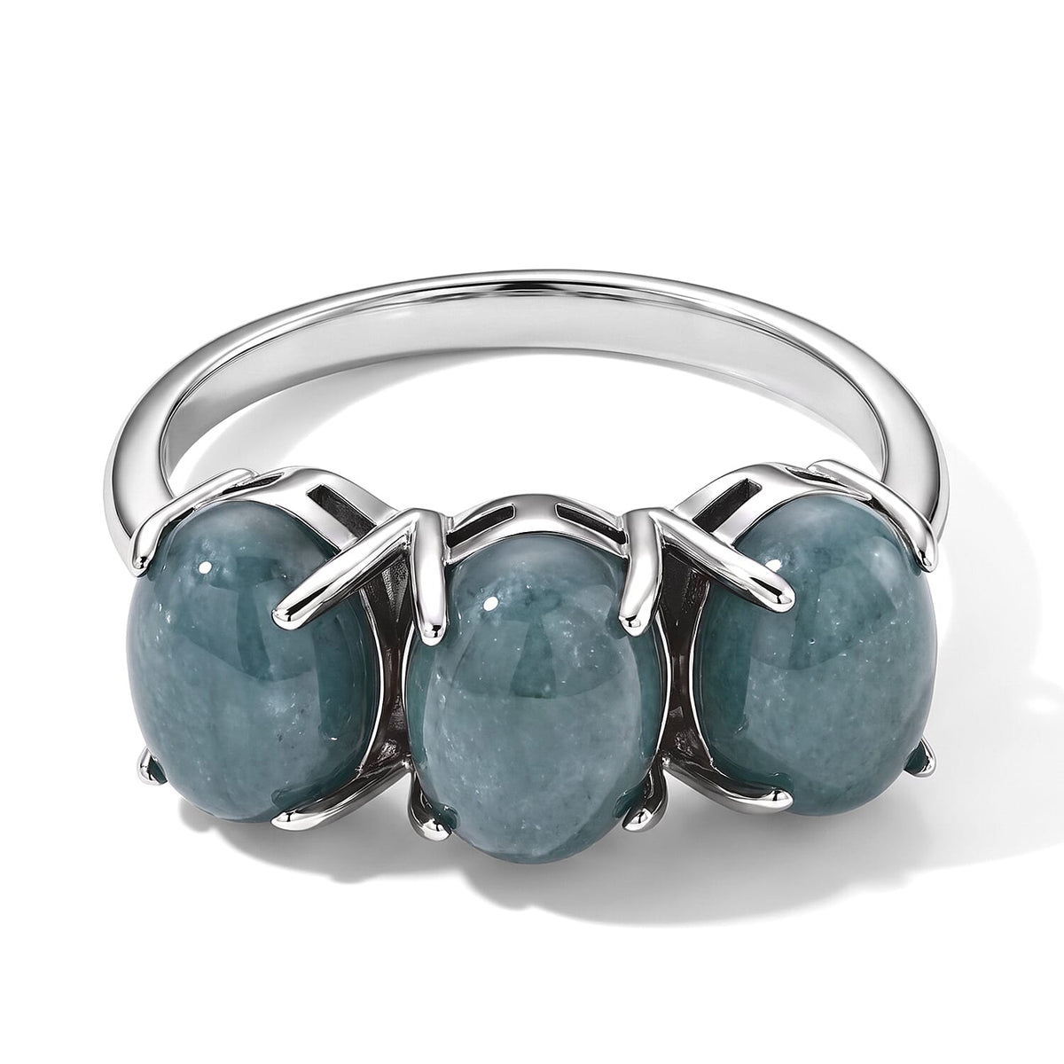 D''Joy Natural Olmec Jadeite 5.20 ctw 3 Stone Ring in Rhodium Over Sterling Silver (Size 10.0)
