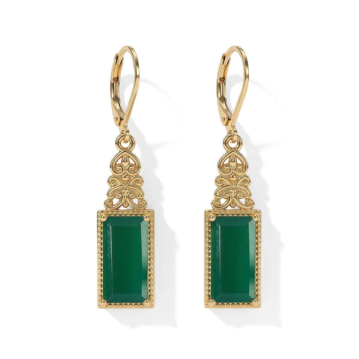 EverTrue Verde Onyx 8.65 ctw Solitaire Lever Back Earrings in 18K YG Plated